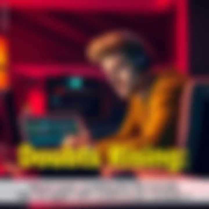 Person looking confused at audio equipment A person sitting at a desk, looking frustrated while staring at headphones and a computer, expressing doubt about subliminal messages.