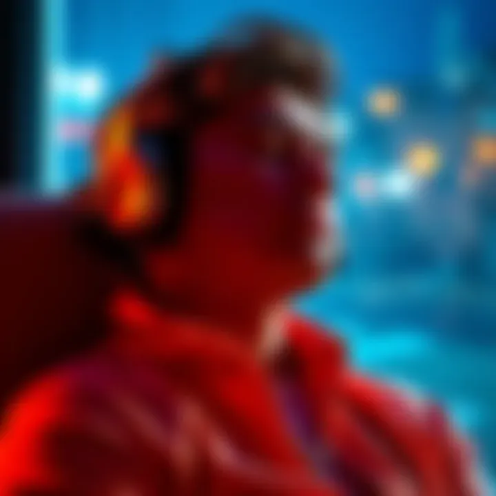 Person wearing headphones, relaxing with closed eyes, immersed in Nocturnum subliminals, reflecting on past relationships.