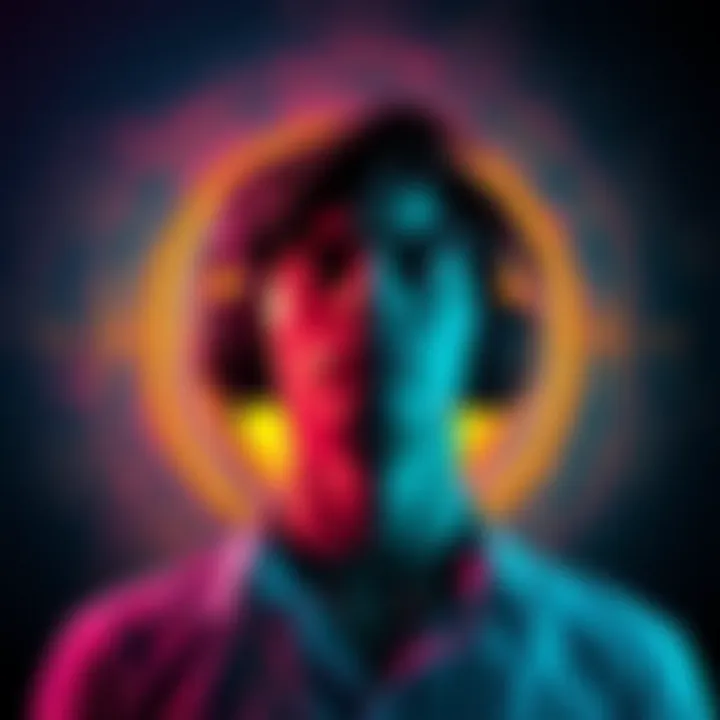 A person wearing headphones with sound waves around their head, symbolizing subliminal messaging impacting thoughts and behavior, with affirmations in the background.