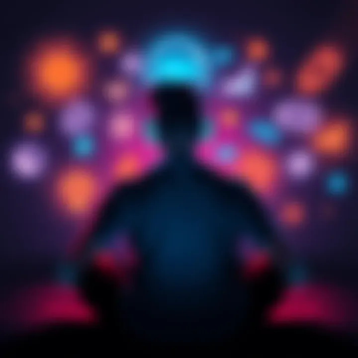 A person sitting peacefully with headphones on, surrounded by glowing symbols of success and change, representing the impact of subliminal messaging