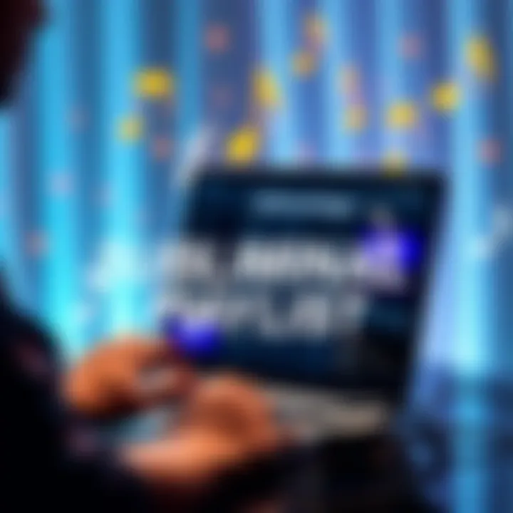 Subliminal Playlist Creation A person creating a subliminal playlist on a laptop with music notes around them