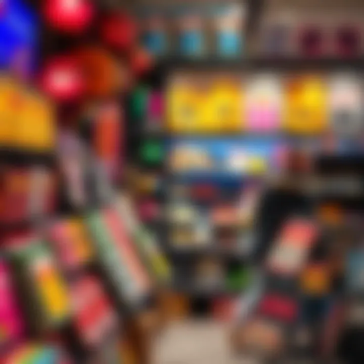 A colorful display of subliminal products with signs for exclusive memberships and perks in a shop setting