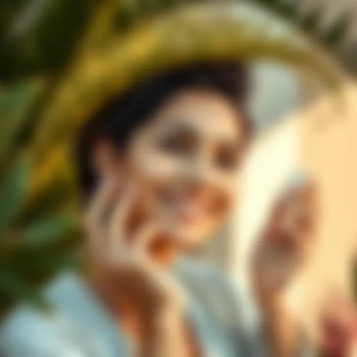 Subliminal Techniques for Skin Improvement A person applying skincare products with a positive expression, representing effective subliminal techniques for better skin texture, surrounded by nature and soft lighting.