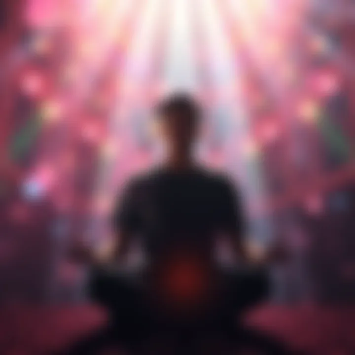 A person meditates with soothing colors around them, symbolizing personal growth through subliminal techniques.