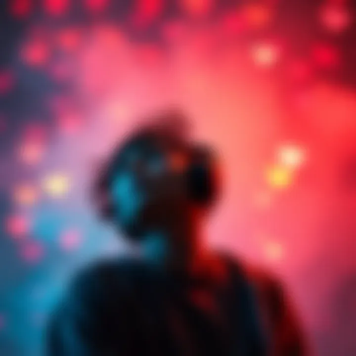 A person listening to subliminal audio while daydreaming about their crush, surrounded by soft, colorful visuals representing love and connection.