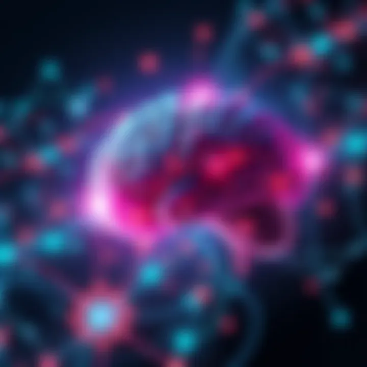 A visual representation of quantum mechanics concepts like superposition and randomness, with a brain symbolizing the influence of subliminals on desires.