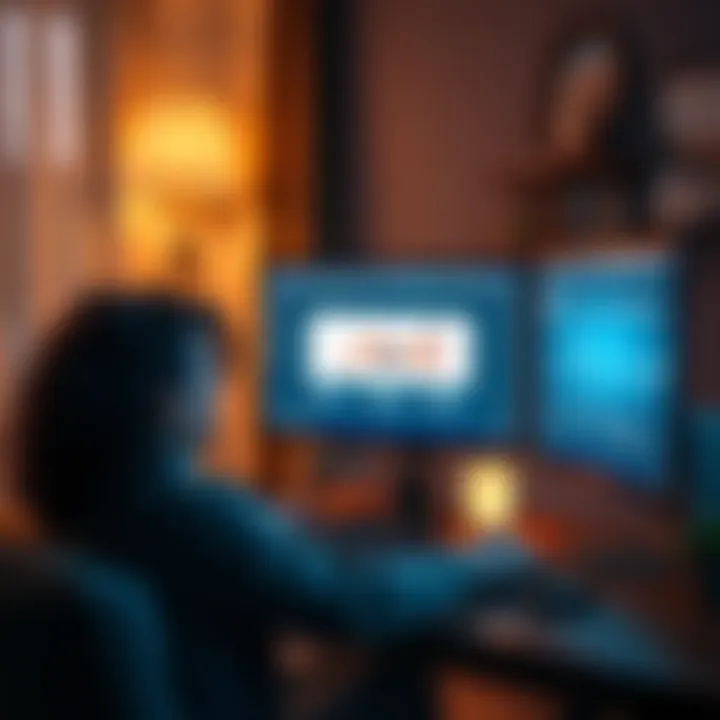 A person looking at slim arm subliminal recommendations on a computer screen in a cozy room