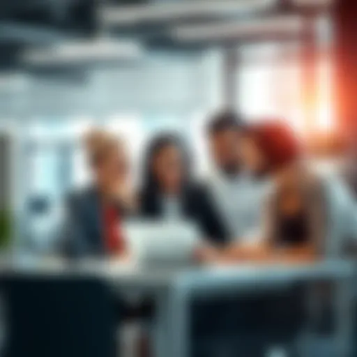 Successful Teamwork in WM Roles A diverse group of professionals collaborating in an office setting, showcasing teamwork and communication skills in workplace management roles.