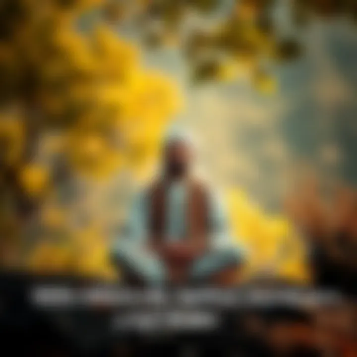 A Sufi Muslim dressed in traditional attire sits peacefully in a meditative pose, surrounded by nature, reflecting on spiritual insights and connections to life.