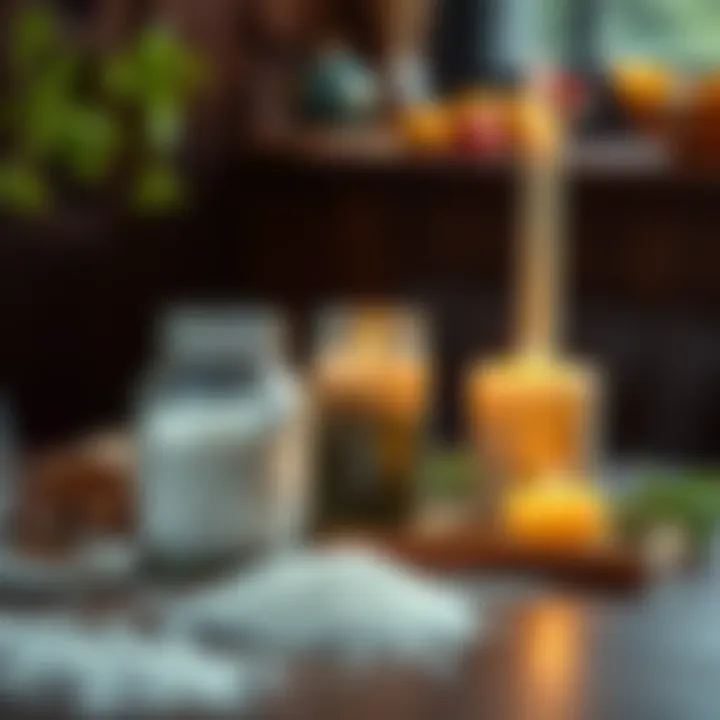 A table displaying sugar jar spell ingredients like sugar, jar, herbs, and candles for romance
