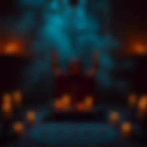 A person in a dimly lit room performing a summoning ritual, surrounded by candles and mystical symbols