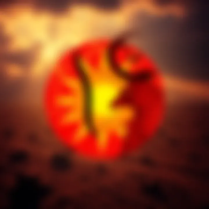 Sun and Aries Symbol A collage depicting the Sagittarius sun sign symbol and the Aries rising sign, with a backdrop of earthy tones symbolizing stability. The image represents the clash of fiery energies with grounded traits.