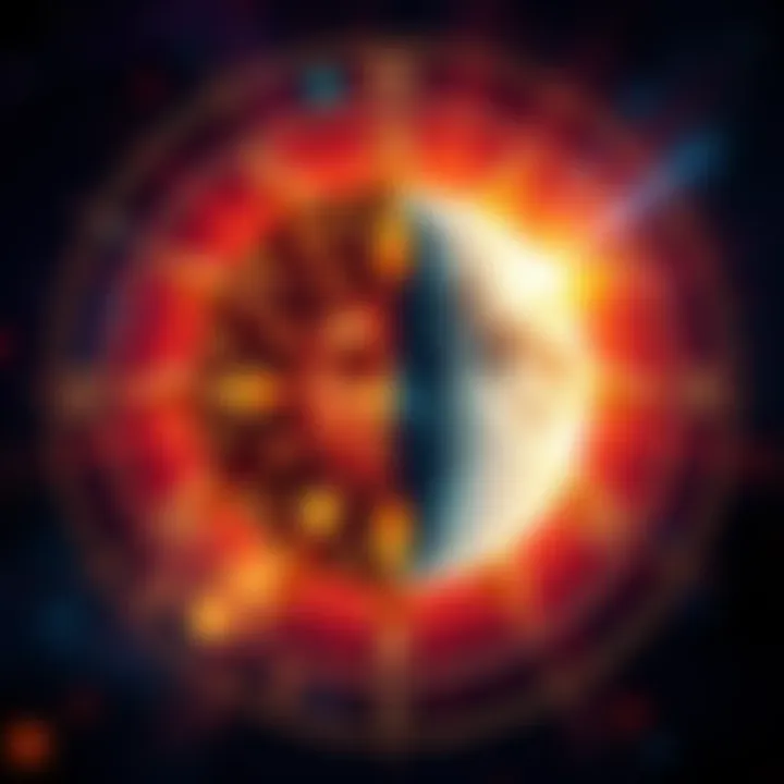 Illustration of sun and moon symbols with zodiac signs around them