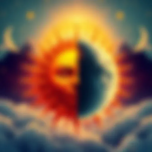 An illustration showing the Sun and Moon symbols with zodiac signs in the background, symbolizing personality traits and emotions.