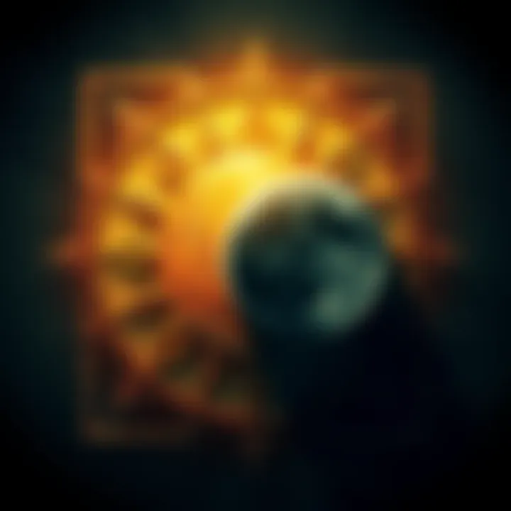 A visual representation of the Sun and Moon symbols facing each other with a square around them, symbolizing astrological squares.