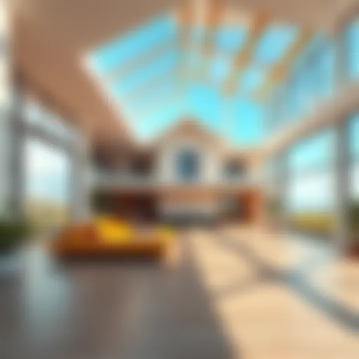 A bright house featuring large windows and an open design, allowing plenty of sunlight to fill the rooms.