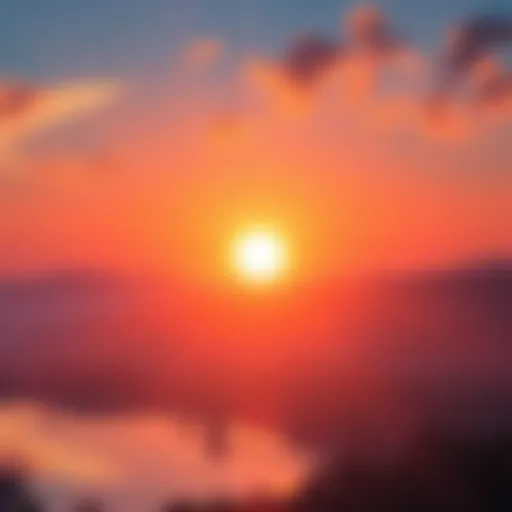 A bright sunrise illuminating a calm landscape, symbolizing new beginnings during Sun Mahadasha.