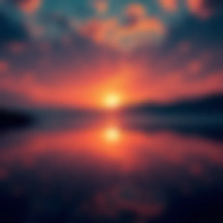 Peaceful sunset over a calm lake A serene sunset reflecting on water, symbolizing the search for inner peace and realization