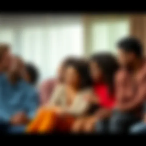 A group of diverse people sitting together, offering comfort and support to someone in distress.