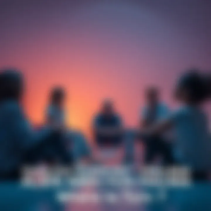 A group of people sitting in a circle sharing their experiences related to alien abduction trauma, with expressions of understanding and empathy.