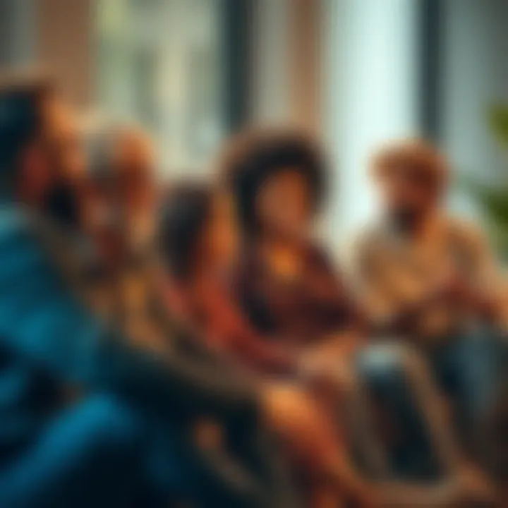 A group of diverse people sitting together, sharing stories and offering support during tough times