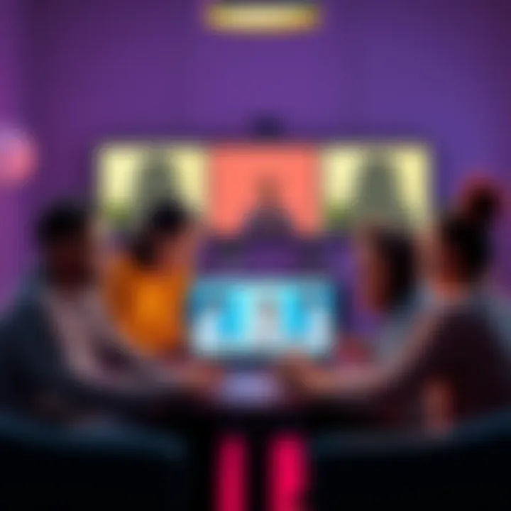 A group of diverse people engaged in a virtual meeting, sharing experiences and support for chronic pain management.
