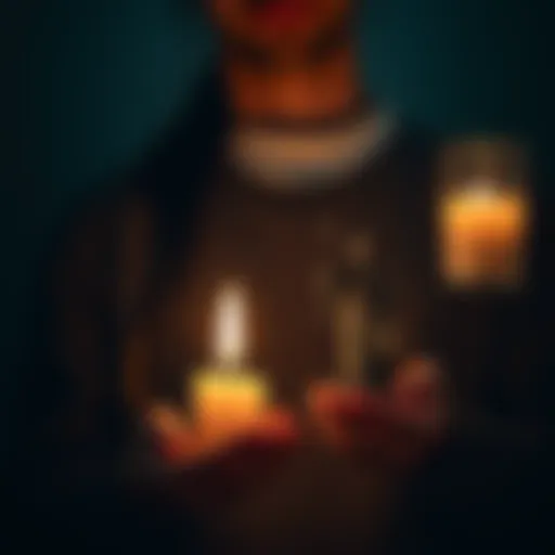 A person holding a candle and a small statue while showing support to their partner practicing Hellenism.