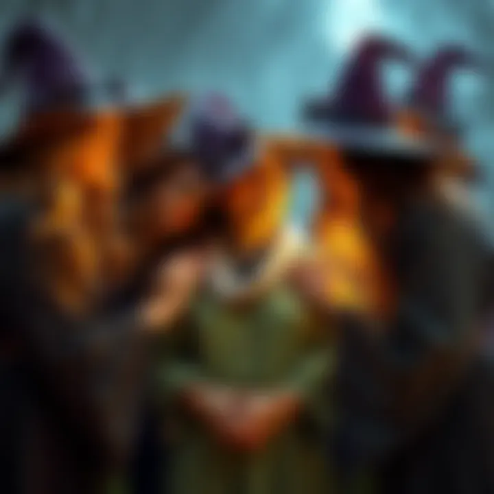 A group of women, known as witches, gathered around a friend who looks relieved and joyful, symbolizing community support and friendship.