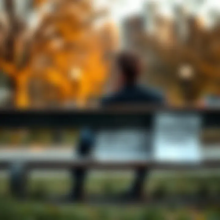 A person sitting on a park bench looking thoughtful, with a supportive message written on a piece of paper beside them.