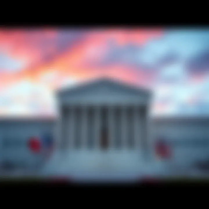 The Supreme Court building with flags in front, symbolizing a legal decision about tariffs.