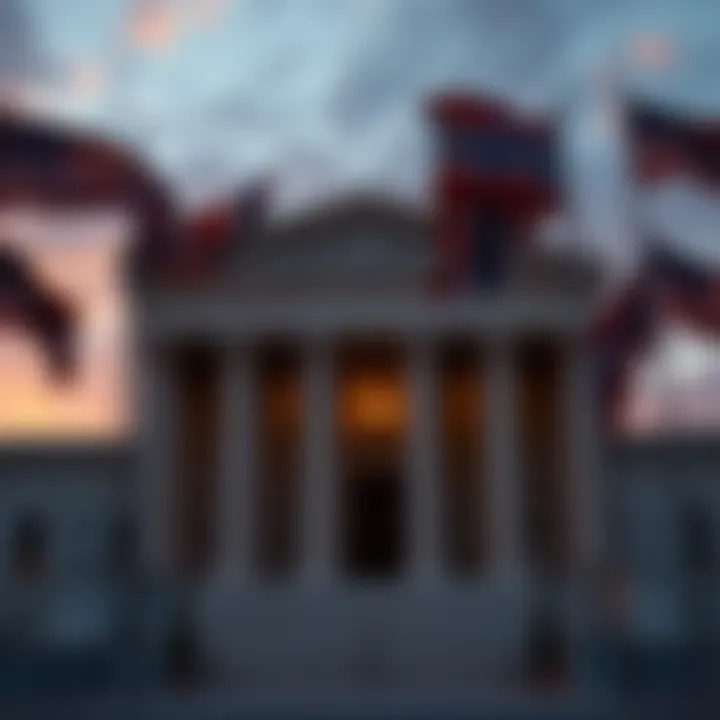 Supreme Court building with flags, symbolizing a landmark decision on tariffs