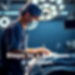 A surgeon wearing scrubs and a surgical mask in an operating room, focused on a patient on the table.