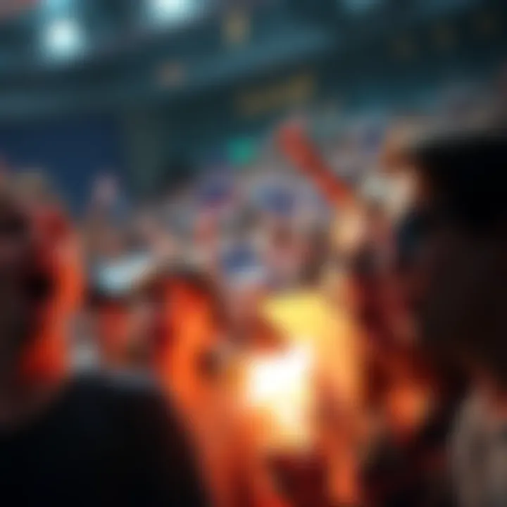 A crowd experiencing shock and awe, showcasing a mix of emotions as they react to an unexpected event.