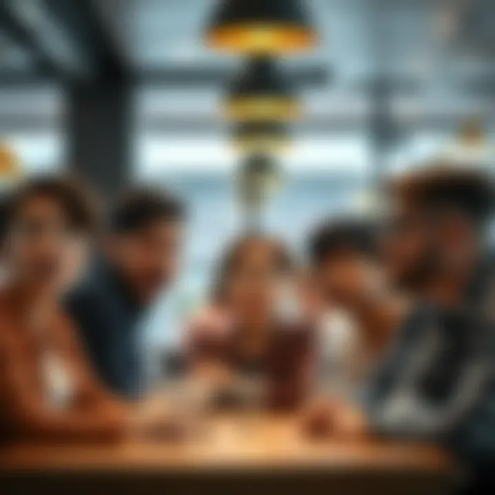 Surprised People Reacting A diverse group of people looking astonished, discussing unexpected news in a cafe setting.