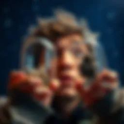 A person looking amazed at two similar objects next to each other, symbolizing unexpected coincidences, with a starry background.