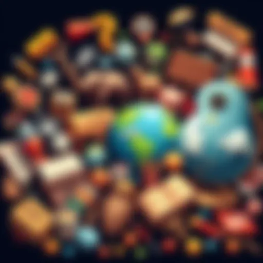A colorful collage of surprising facts, featuring items like an ancient artifact, unique animal, and a globe.