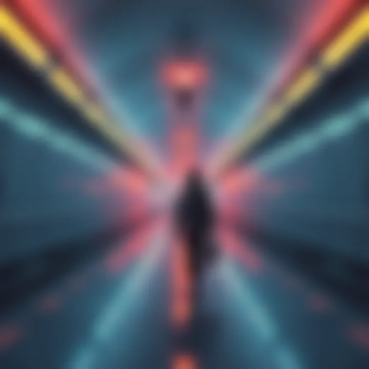 Surreal Airport Tunnel A person walking through a long, brightly lit tunnel at an airport, reflecting a strange and dreamlike atmosphere.