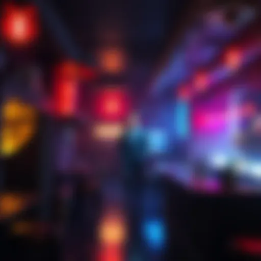 A dream-like bar interior with unusual rooms and a tall man in the background