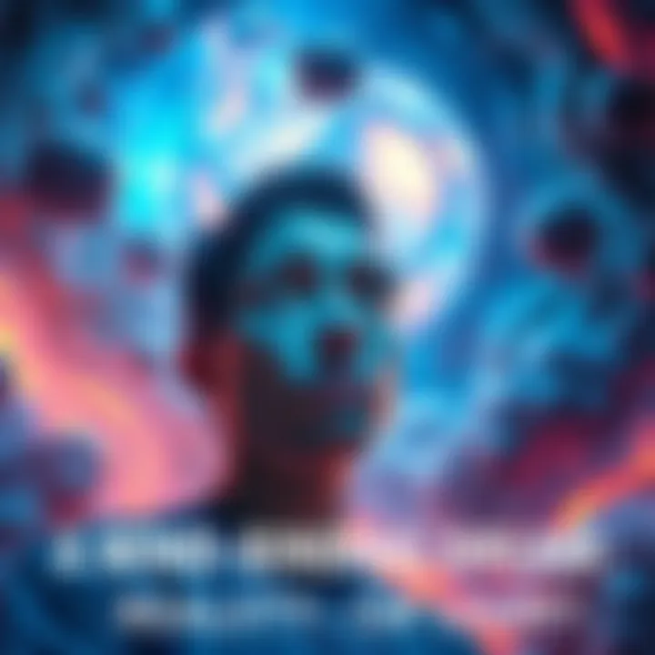 A person looking puzzled in a dreamlike setting with swirling colors and shapes, representing the blurred line between dreams and reality.