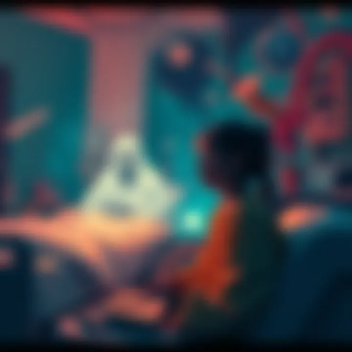 A vivid dream showing a young person interacting with a ghostly figure of their grandfather in a hospital room, surrounded by strange and colorful elements.