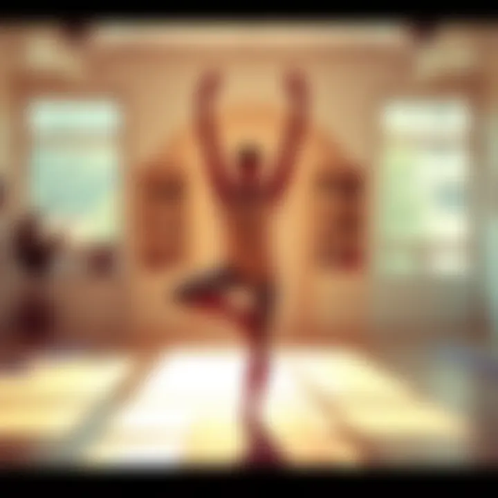 A person practicing Surya Namaskara B in a serene yoga studio, focusing on their breath and form.