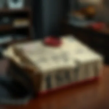 A suspicious package addressed to a person without a full address, featuring a wax seal on top, sitting on a table.