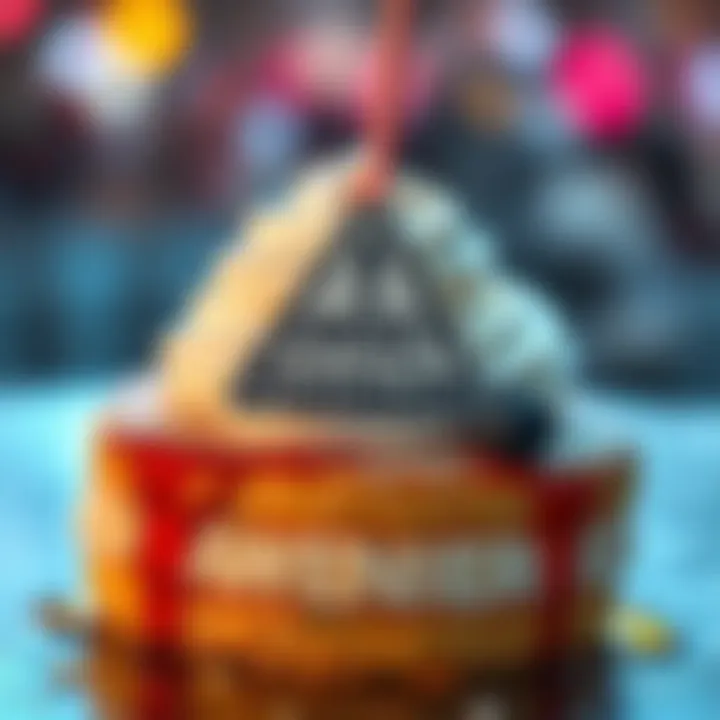 A close-up of a tempting dessert with a warning sign, highlighting the dangers of overlooked sweetness.