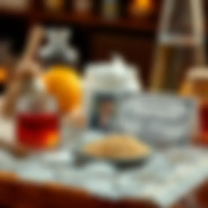 Table with honey, sugar, and a picture of a man next to a name tag for a sweetening spell