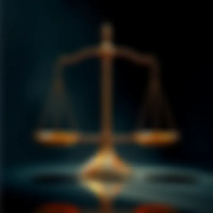 A balanced scale representing the dual nature of karma, with one side showing light and good actions, and the other side showing shadows and wrongdoings