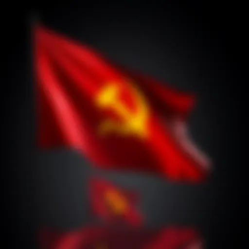 A red flag with a yellow hammer and sickle emblem representing communism.