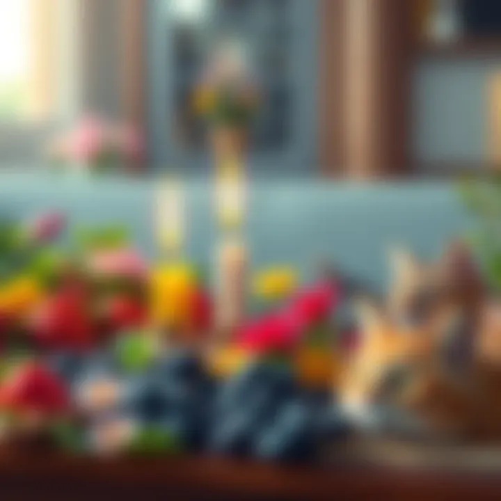 A colorful display of symbols including strawberries, a candle, blueberries, flowers, and a cat, inviting participants to choose for a mini-reading.