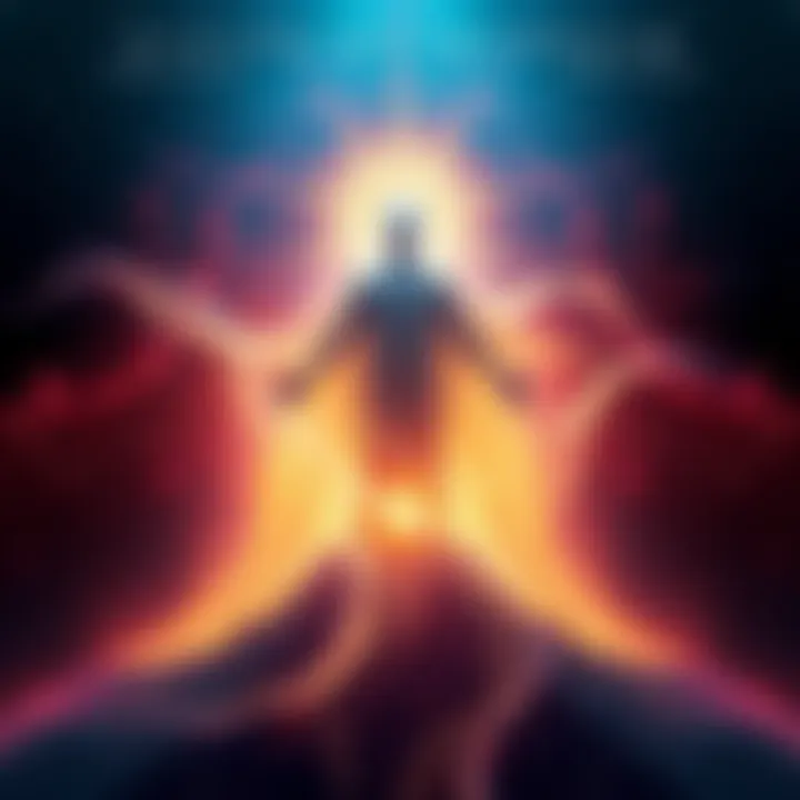 Symbolic representation of the Monad An abstract artwork showing the concept of the Monad, highlighting a central figure with flowing light, representing unity beyond gender, set against a cosmic background.