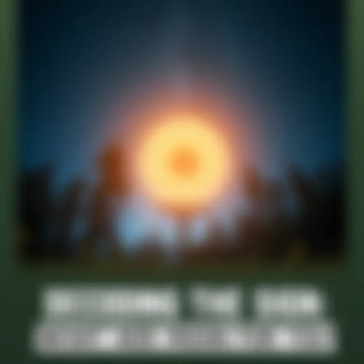 A glowing sign surrounded by trees and stars, representing personal growth and insights.