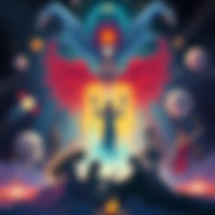 Symbolic transformation An illustration showing symbolic elements representing personal growth and healing, inspired by Jungian psychology and mythological themes.